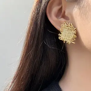 Retro Metallic Texture Woven Earrings, Minimalist Style Elegant Earrings, Irregular Earrings For Women
