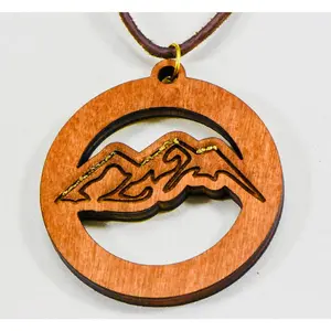 Laser Engraved Necklace "Mountain Scene"  w/ Natural Gold Nuggets
