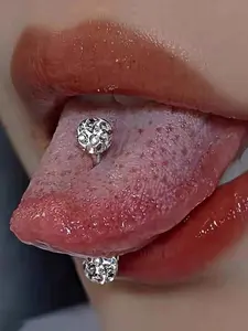 Luxury Titanium Steel Tongue Piercing Jewelry for Women, High Quality Jewelry, Engraved Diamond Design, Glossy Polished Finish, Elegant Daily Accessory, Bernay Tongue Ring
