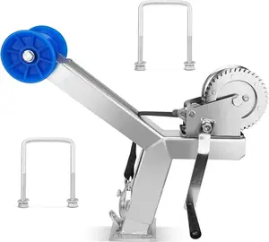 Boat Trailer Winch Post with 1200LB Winch, Adjustable Winch Stand for 3"x4" Drawbar, Foldable Roller & U-Bolt Mount, Fits Jet Ski, Fishing Boat