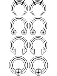 Steel Septum Kit - 2G to 14G Septum Rings, Pincher, Tapers & Gauge, Nose Piercing Jewelry, Nose Hoop - Silver & Black Tone