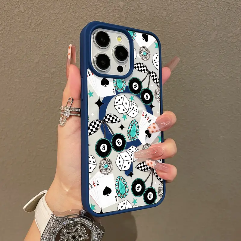 Adorable Magnetic Case for iPhone11/12/13/14/15/16/17/promax Turquoise Western 8-Ball MagSafe Compatible, Lightweight, Anti-Fall | Girly & Chic Style