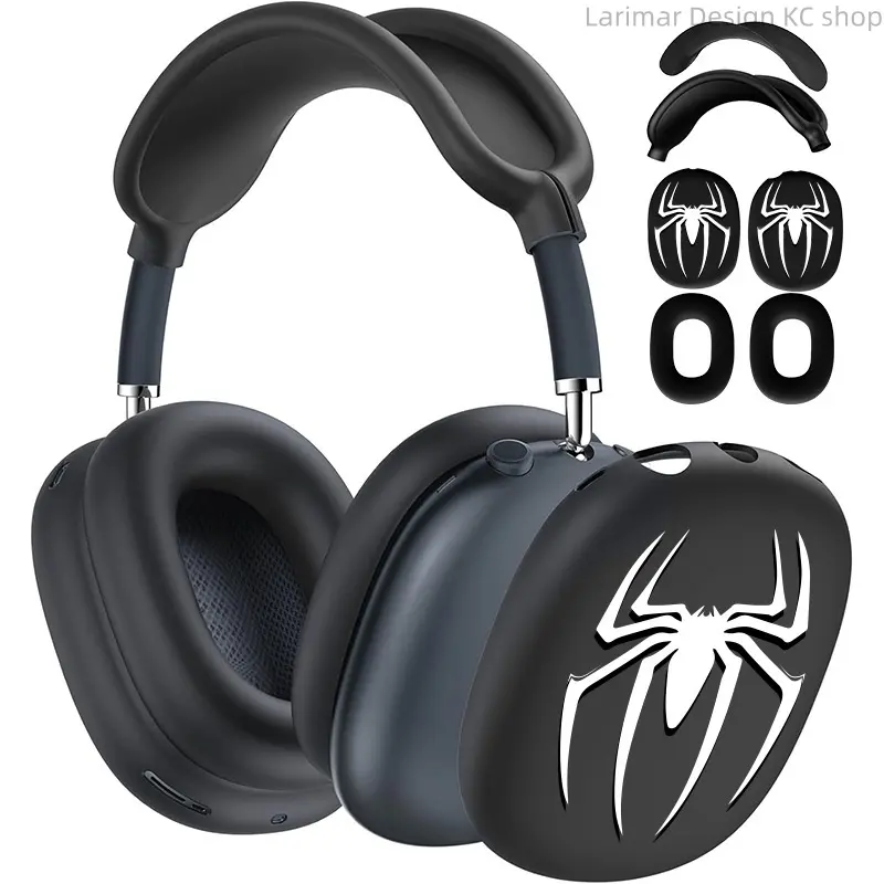 Silicone 4Pcs Protective Case Set Compatible With AirPods Max, Spider Pattern Full Wrap Headphone Cover, Soft Shockproof Anti-Scratch APM Ear Cups Shell Daily Travel Accessory Gift