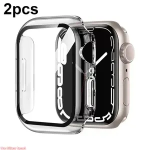 2PCS New Pc Spray Paint Integrated Case With Tempered Glass Film Shockproof Full Coverage Protective Shell For Apple Watch Daily Use Anti Collision Watch Accessory (No watch)