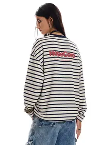 FDR "HopeCore" Unisex Long-Sleeved Striped Shirt Loose Fit Contrast Striped Crew Neck Tops Casual Fall Fashion Versatile Comfortable Pullover Womenswear Menswear Y2K Trend Streetwear Christian Tee Stylish summerwins