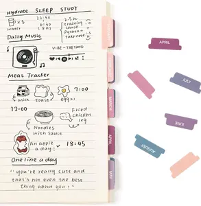 Laminated Planner Monthly Stickers, 40 Adhesive Tabs for Notebooks, 2 Sets of 12 Monthly Tabs + 16 Blank Tabs, Calendar Divider Set in Purple & Pink