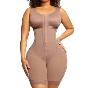 Full Body Shapewear Fajas Control Smooth Firm Tummy Compression Bodysuit with Lace Trim