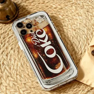 Coca-Cola Glass Texture Phone Case, Iconic Soda Pop Art Design, Shockproof Durable, Fits iPhone 17 Air 16e 15 14 13 Mini 12 11 Pro Max Xx Rx S Max 8 7 Plus, Cute Fashion Transparent Shell, Holiday Gift