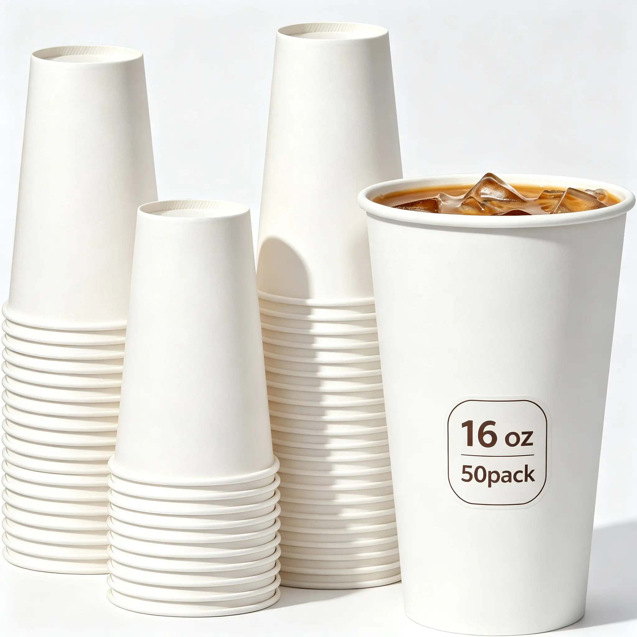 Coffee Cups 16 oz 50 Pack, Disposable Paper Cups for Hot Beverage Drinking, White Hot Cups Suitable for Party, Picnic, Travel, and Events