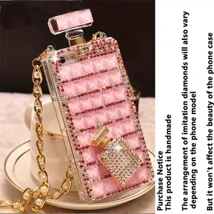 Liu Fei DigitalPhone case: 2pcs combo(1 phone case+ 1 lanyard) for iPhone 17/ 16 Pro Max Luxury Full Rhinestone Shiny Phone Case 15 Pro Phone Case Apple 15/14/13/12/11 Protective Cover Perfume Bottle Women's Phone Case with High-end Crossbody Strap