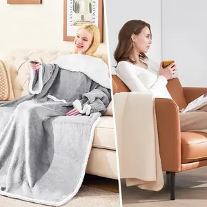 Prevent slipping Travel Wearable Blanket with Sleeves , TV Robe Blanket Wrap Warm Full Body Wrap