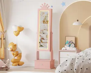 GAOMON 46" Jewelry Cabinet with Full-Length Mirror,Freestand Mirror with Storage Drawers,Vanity Dress Up Mirror with Jewelry Organizer,Jewelry Armoire for Bithday(Light Pink)