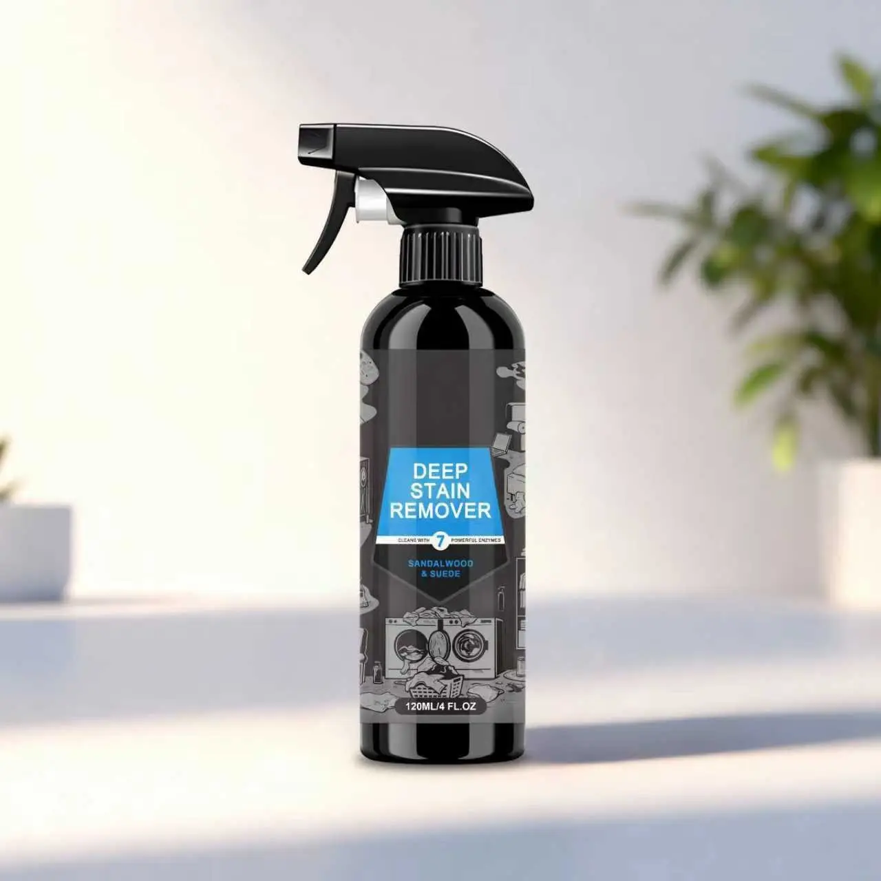 Deep Stain Remover, Grease Stain Remover, Tough Grease Cleaner & Laundry Odor Eliminator, 7-Enzyme Extreme Mess Household Cleaning Spray Deep Cleaner - 4oz Home Cleaning Products for Greasy Cleaning, Infused with Sandalwood, Home Cleaning Supplies