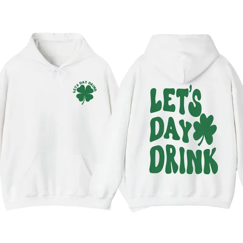 Men's Casual Cotton Ribbed Shamrock Hoodie, Funny Day-Drink Graphic St. Patrick's Day Sweatshirt, Irish Party Bar Crawl Top Gift for Friends, Tops, Sweatshirts, Long Sleeve