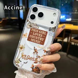 Magnetic Soft Case for iPhone 17 Pro Max 17 Air Country Music Love Pattern Anti-Yellowing Shockproof ultra-thin Silicone Crystal Transparent Acrylic Large Hole Cover Supports Wireless Charging