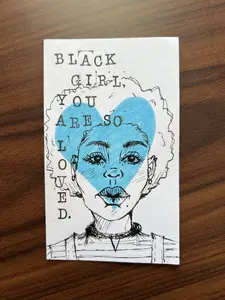 Black Lady Affirmation Art Print - Ink Sketch + Stamp Letters