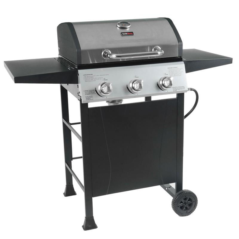Grill Boss 27,000 BTU 3 Burner Propane Gas Grill w/Wheels, Cover, & Side Shelves