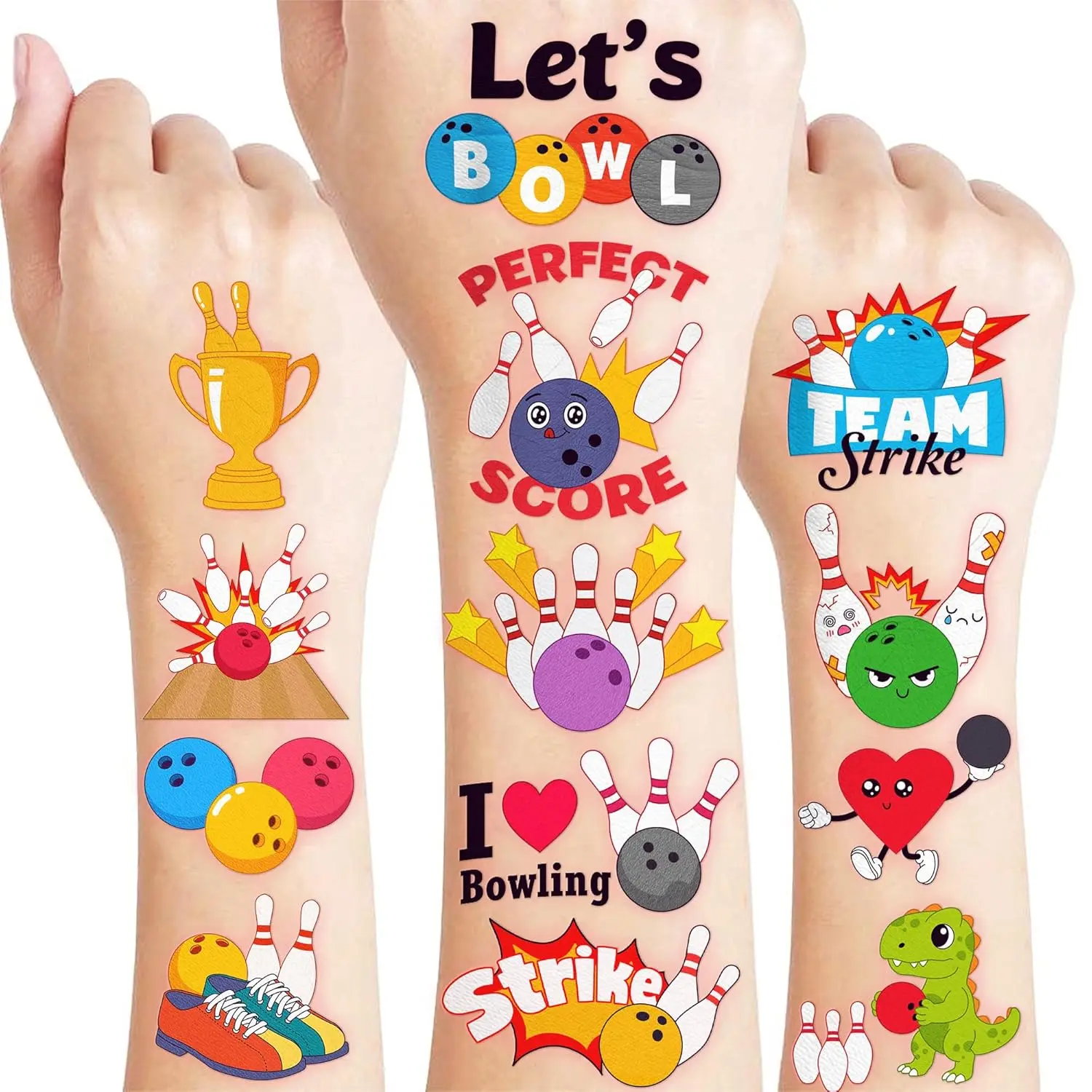 96 PCS Funny Bowling Ball Pre-Cut Temporary Tattoos for Kids | Super Cute Themed Birthday Party Favors, Supplies, Decorations, Cute Sports Fake Tattoo Stickers, School Rewards & Gifts For Boys & Girls