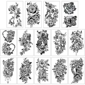 49 Sheets Temporary Tattoo Stickers Butterfly Half Arm Tattoo Women Clock Flower Rose 3D Tattoo Stickers Waterproof Semi-Permanent Tattoos