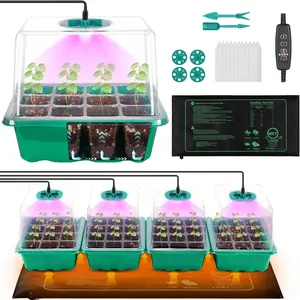 4-Pack Seed Starter Tray with Grow Light and Heat Mat 48 Cells Germination Kit for Seed Growing Propagation with Adjustable Humidity Dome and Base