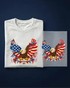 American Eagle Shirt, 4th of July Eagle Faux Denim DTF, 4th Of July Usa Shirt, Fourth of July, Patriotic Eagle Patch DTF, 250th Anniversary Gift, Independence Day Heat Press Transfer Print WS-53