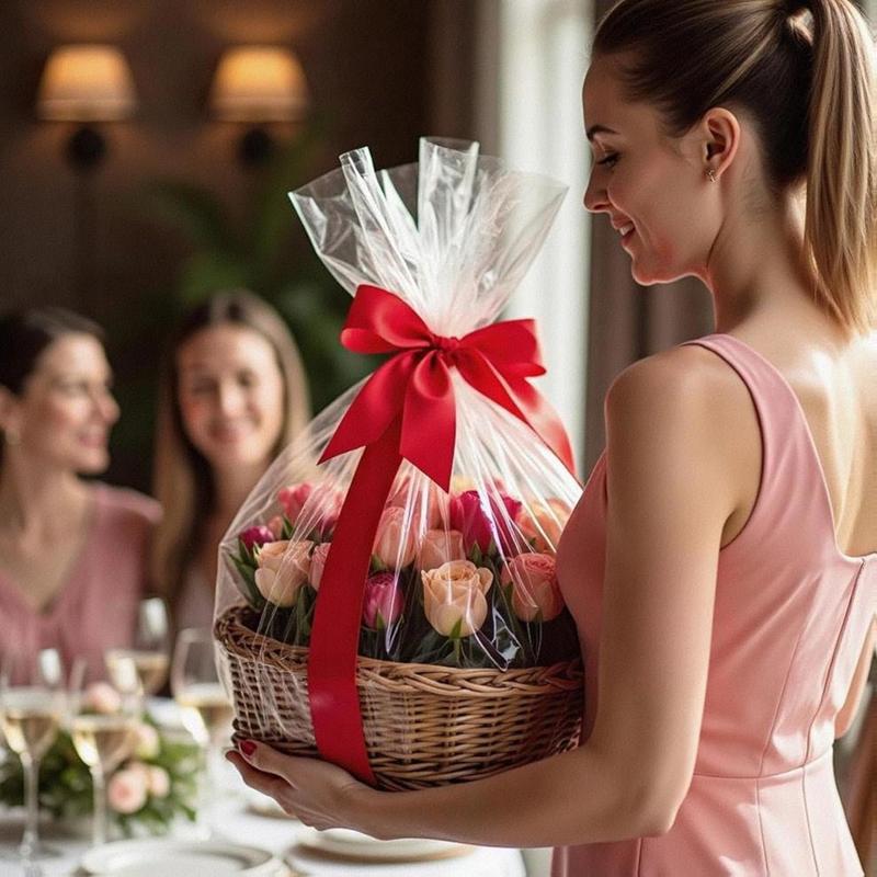 Large Cello/Cellophane Bags,30x 40 Inches Clear Basket Bags OPP Plastic Cellophane Wrap for Gift Baskets Packaging 10 Pieces