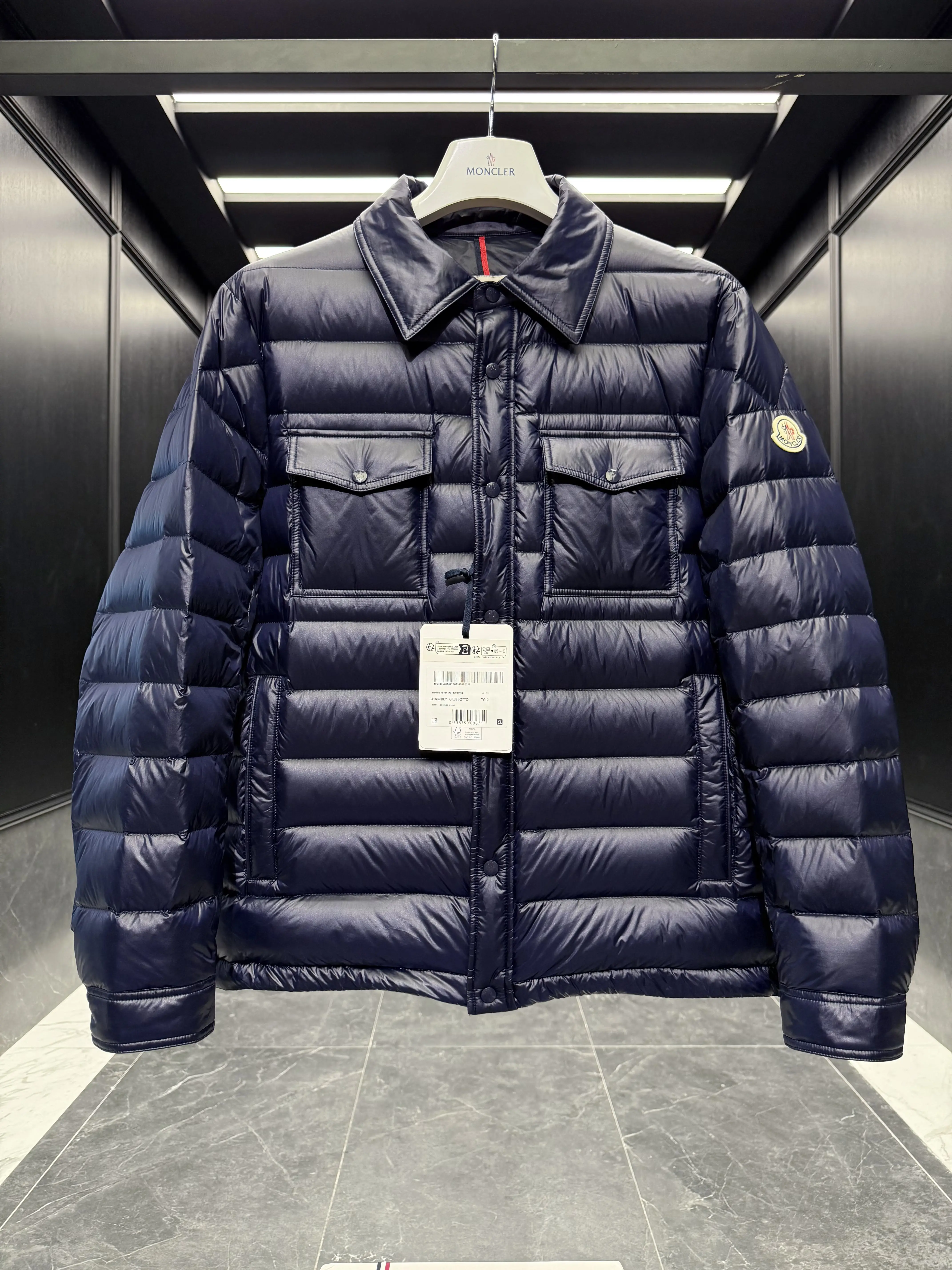Collared Navy Shiny Puffer Jacket, Warm & Breathable Material, Relaxed Fit Comfort Cold Weather Coat