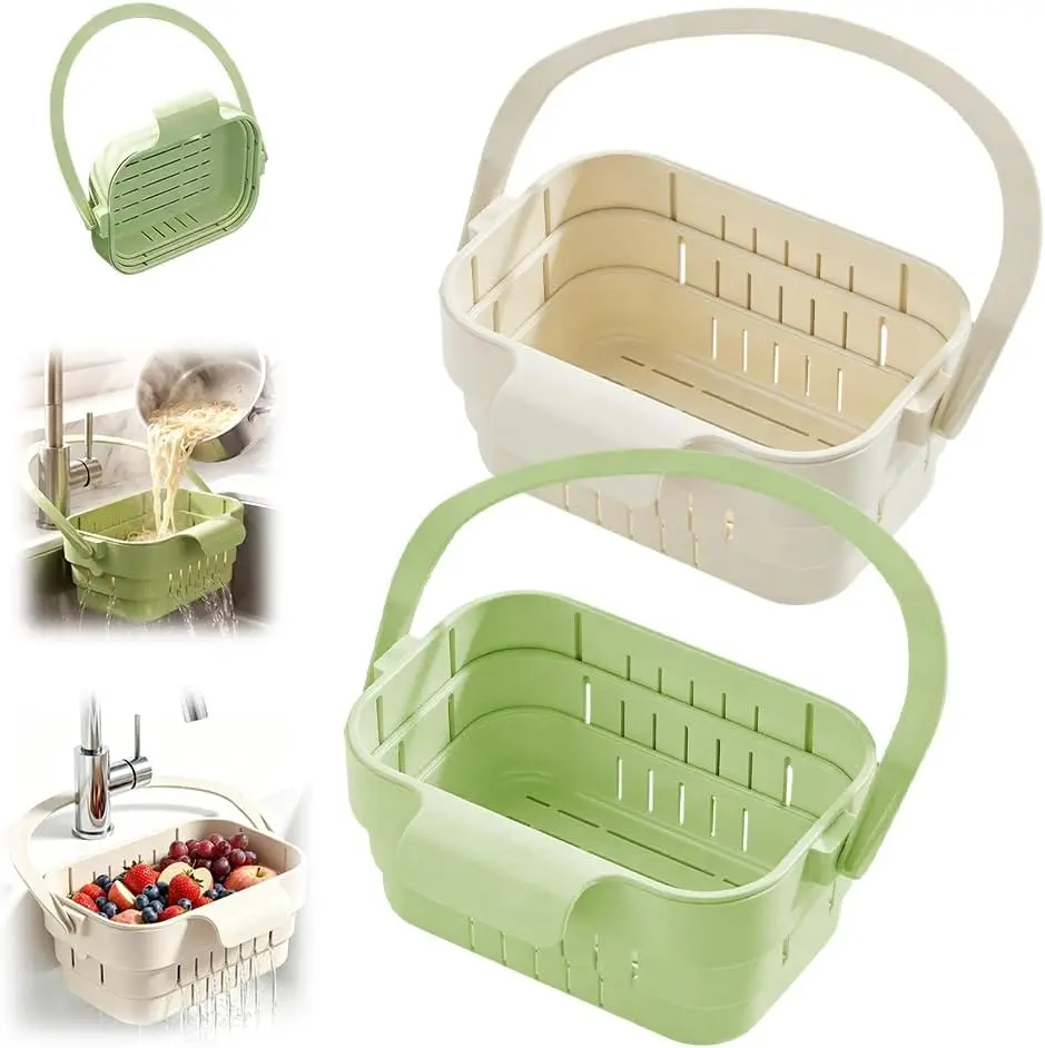 Hanging Sink Drain Basket For Kitchen, Green+White | Space saving foldable hanging strainer effectively filters kitchen leftovers, practical essential for home kitchen cleanup.