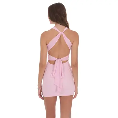 open lace back dress Galia Embellished Convertible Lace-Up Gown in Floral Pink