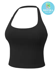 Women's Solid Removable Chest Pad Sports Tank Top, Casual Comfort and Durability Halter Neck Sports Top for Yoga Gym Workout, Ladies Sportswear for All Seasons, Sporty Cami Top