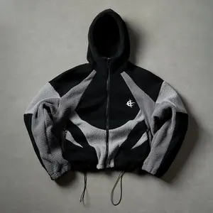 Splicing Contrasting Hooded Jacket Couple Fashion Casual Zip Cardigan Jacket Street Clothing Hem Adjustable Daily Wear