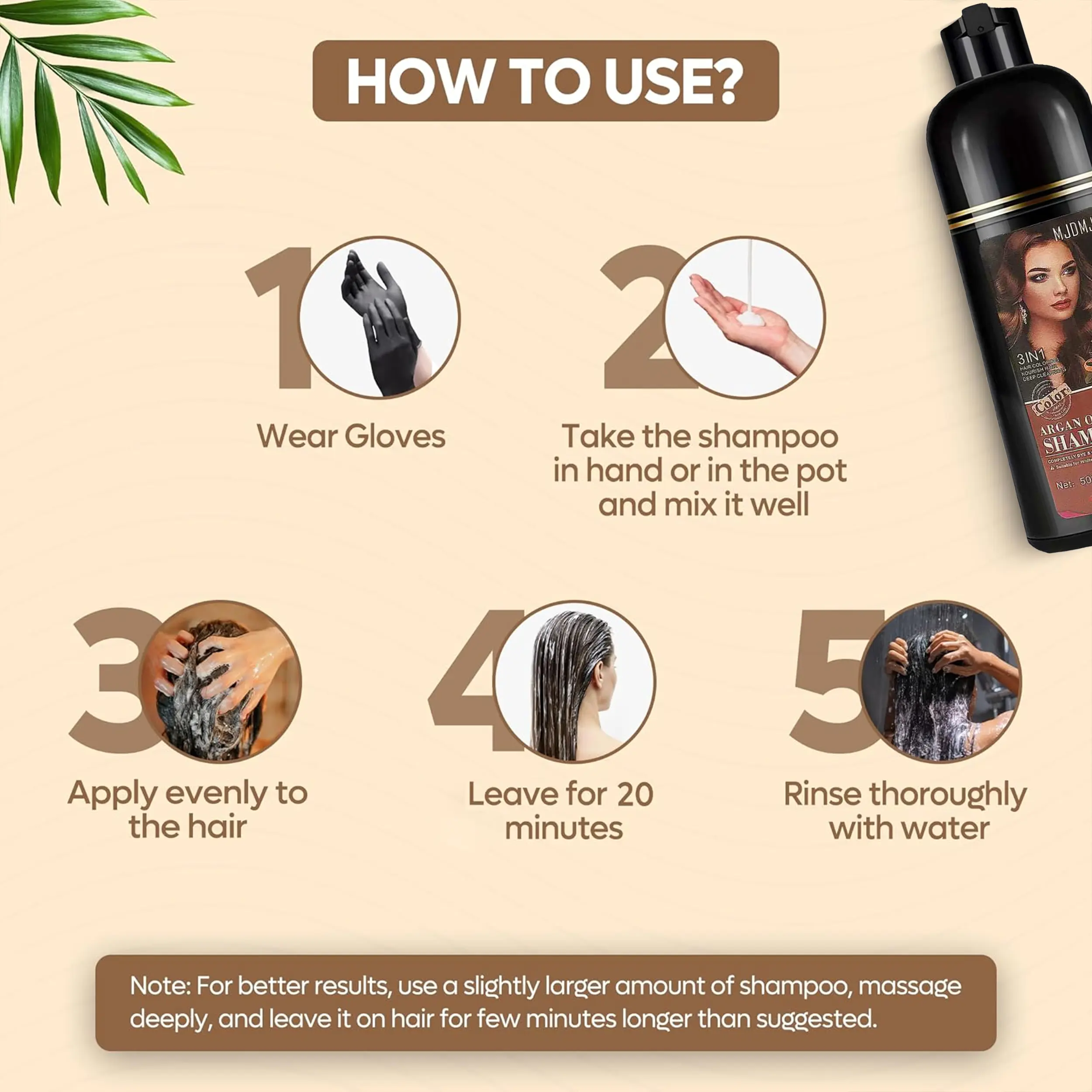 MJDMJD Blonde Brown Hair Dye Shampoo for Gray Coverage - 3 IN 1