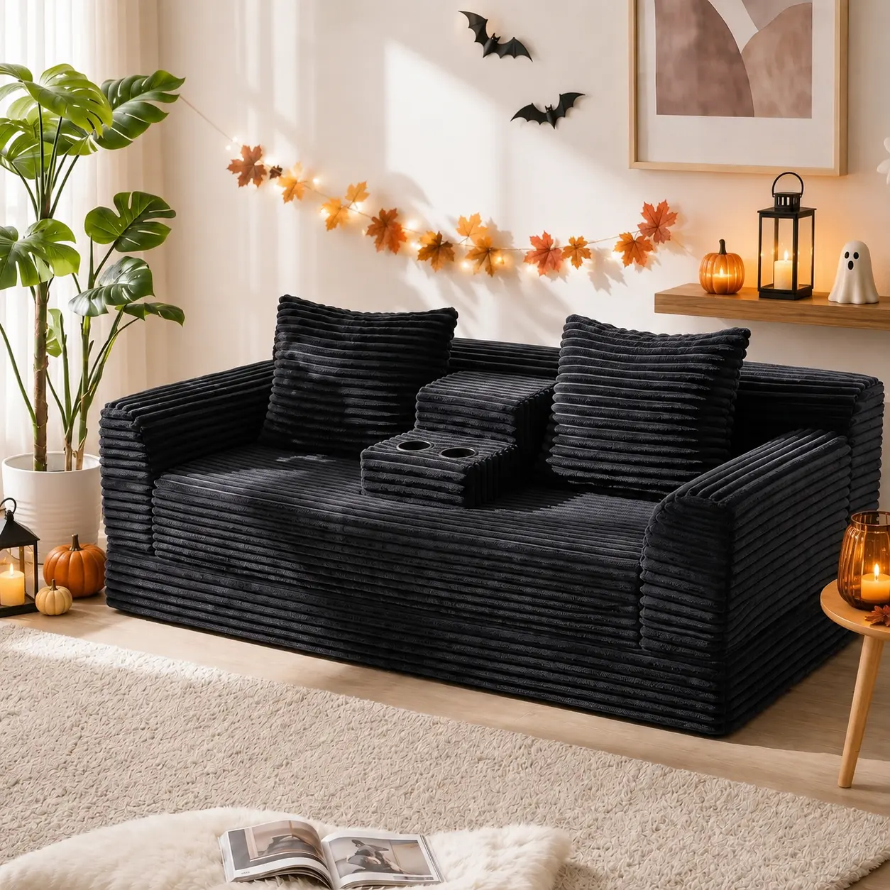 HARBORA 72 in Convertible Corduroy Sofa Bed, Sleeper Loveseat with Dual Cup Holders, Fold-Out Lounge Couch for Living Room, Guest Room & Apartment
