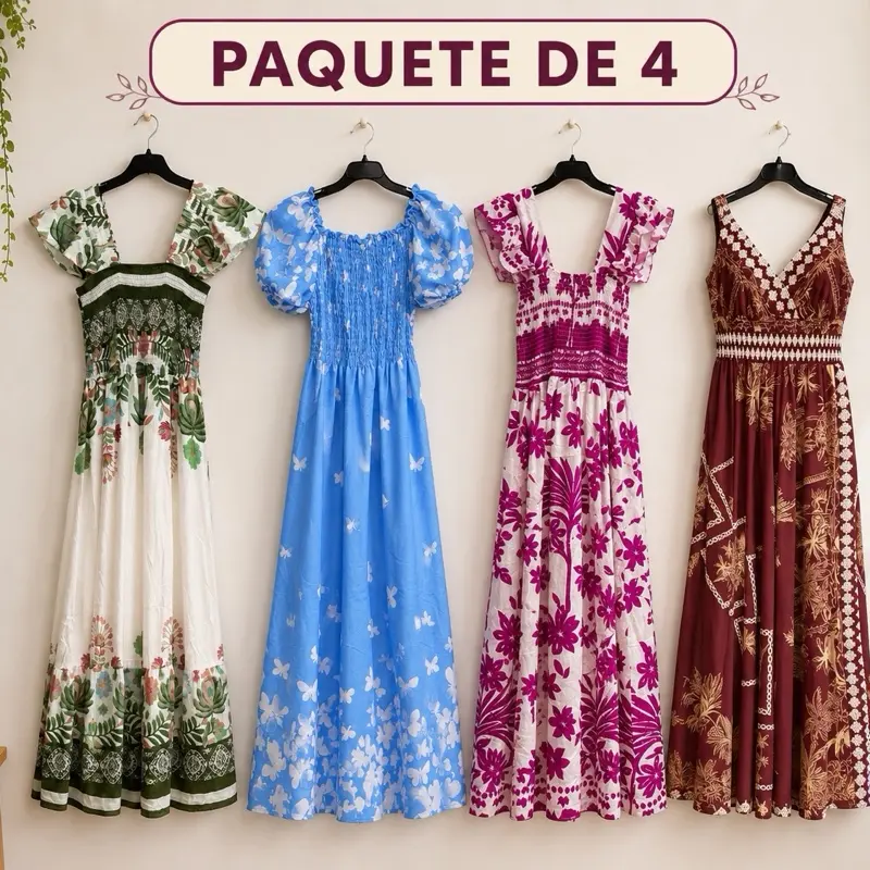 4-Pack Maxi Dresses, Assorted Colors & Designs, Available in S/M and L/XL Sizes Floral Casual Summer Fashion Boho Dress