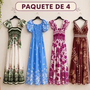4-Pack Maxi Dresses, Assorted Colors & Designs, Available in S/M and L/XL Sizes Floral Casual Summer Fashion Boho Dress