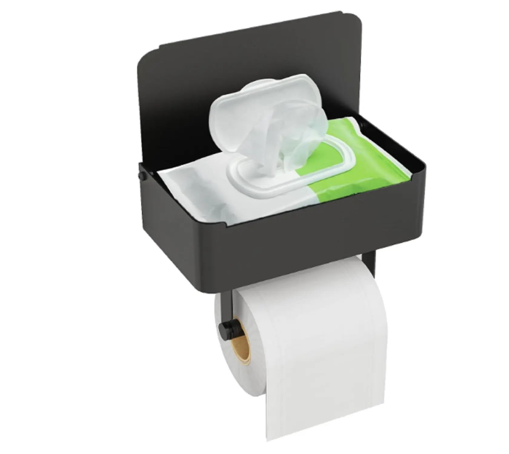 Toilet Paper Holder with Shelf, Flushable Wipes Dispenser Fits for Bathroom Wipe Storage