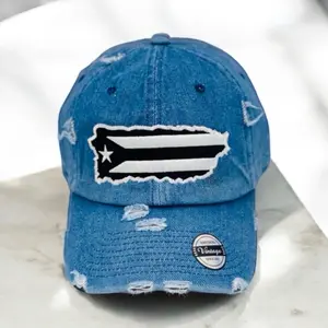 Vintage Puerto Rico Flag Blackout Distressed Adjustable Hat with Distressed Details and Classic Design