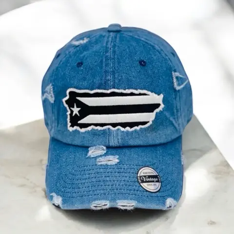 Vintage Puerto Rico Flag Blackout Distressed Adjustable Hat with Distressed Details and Classic Design