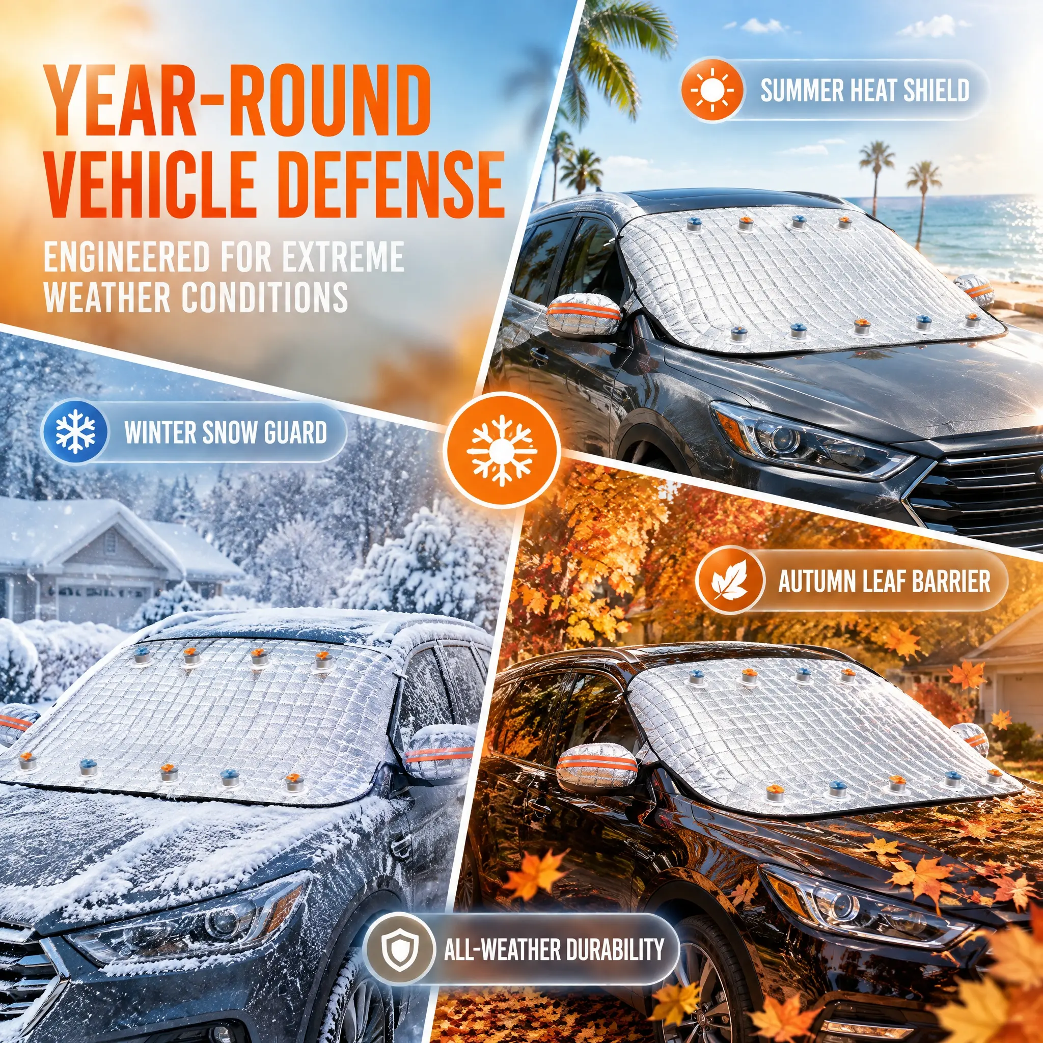 Thick Quilted Car Windshield Snow & Frost Cover, All-Season Waterproof Ice Sun Shield With Mirror Sleeves, Windproof Suction Cup Fixing, Anti-Dust UV Protection For Sedans SUVs Trucks, Skip Daily Morning Ice Scraping