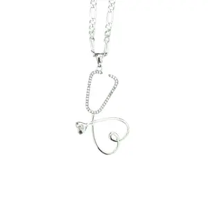 925 Silver Necklace Stethoscope Doctor Nurse Necklace  With or Without Chain 3MM Figaro Chain