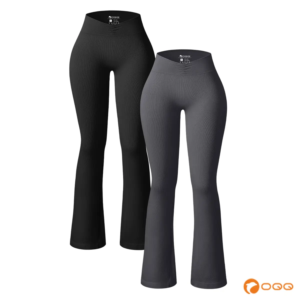 OQQ Women's 2 Piece Flare Leggings High Waist V Shirring Seamless Butt Lifting Tummy Control Wide Leg Gym Casual Workout Yoga Pants