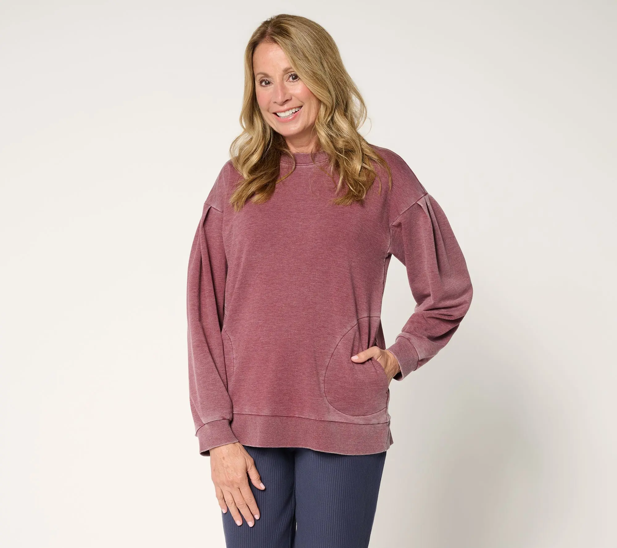 LOGO by Lori Goldstein French Terry Pleat-Detail Sweatshirt