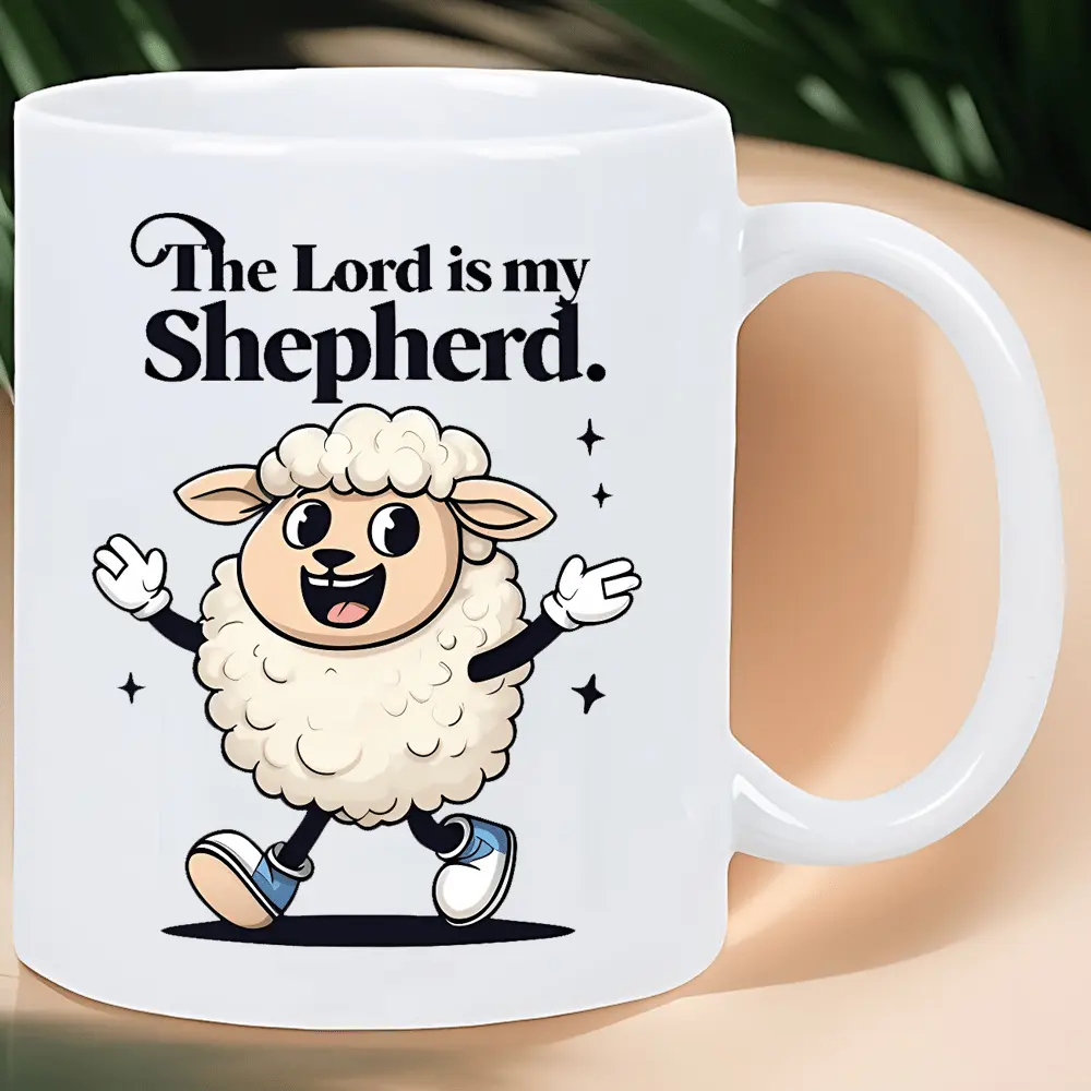 1pc 11oz Ceramic Coffee Mug with "The Lord is My Shepherd" Inspirational Quote & Whimsical Sheep Design - Insulated Reusable Camping Mug, Hand-Wash Only, Perfect for Outdoor Enthusiasts & Religious Gifts (Unisex White), Camping Coffee Cup, Gift for Herder