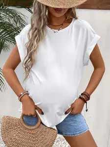 Maternity shirt, sporty and casual, loose white top for summer, maternity wear