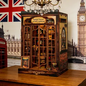 Adult DIY Mini Dollhouse Bookshelf Set, 3D Wooden Puzzle Bookend Model Kit, Home Gift for Women Teens Booklovers, Birthday Christmas Handmade Present, Miniature Set