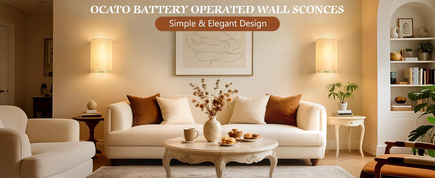 Battery Operated Wall Sconce: Wireless Wall Sconces Set of Two Magnetic Lamp Rechargeable Lights Dimmable with 16 RGB Colors Fabric Linen Shade with Remote Walls Decor for Bedroom Living Room