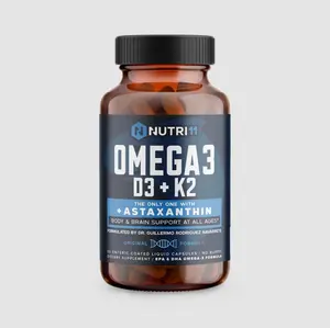 Nutri11 Omega-3 Fish Oil with Vitamin D3, K2 & Astaxanthin – Enteric Coated, No Fishy Burps – Doctor Formulated – 60 Liquid Capsules