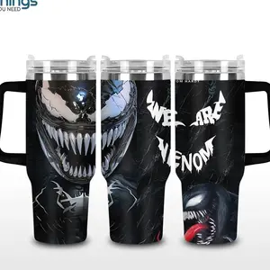 Venom V2 Dark Symbiote 20oz - 40oz With Handle Tumbler, Alien Monster Stainless Steel Tumbler, Iconic Comic Villain Drinkware, Retro Black Web Design, Venom Fan Gift, Perfect Gift For Superhero Movie Lovers