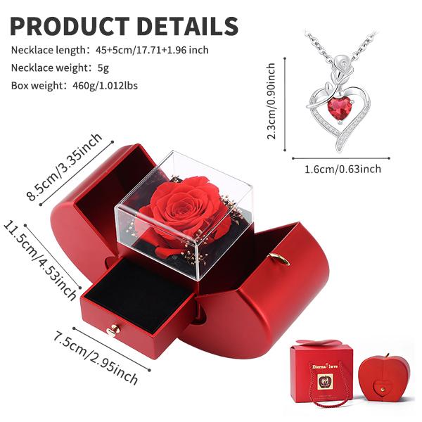 Preserved Real Rose Gift with Red Diamont Necklace,Cute Gifts for Girlfriends,Women,Mother,Wife,Gifts Idea on Mother`s Day,Valentine`s Day,Christmas,Birthday