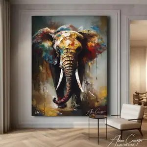 Elephant Wall Decor Over The Bed, Extra Large Wall Art Abstract, Colorful Elephant Painting, Abstract Animal Painting, Oversized